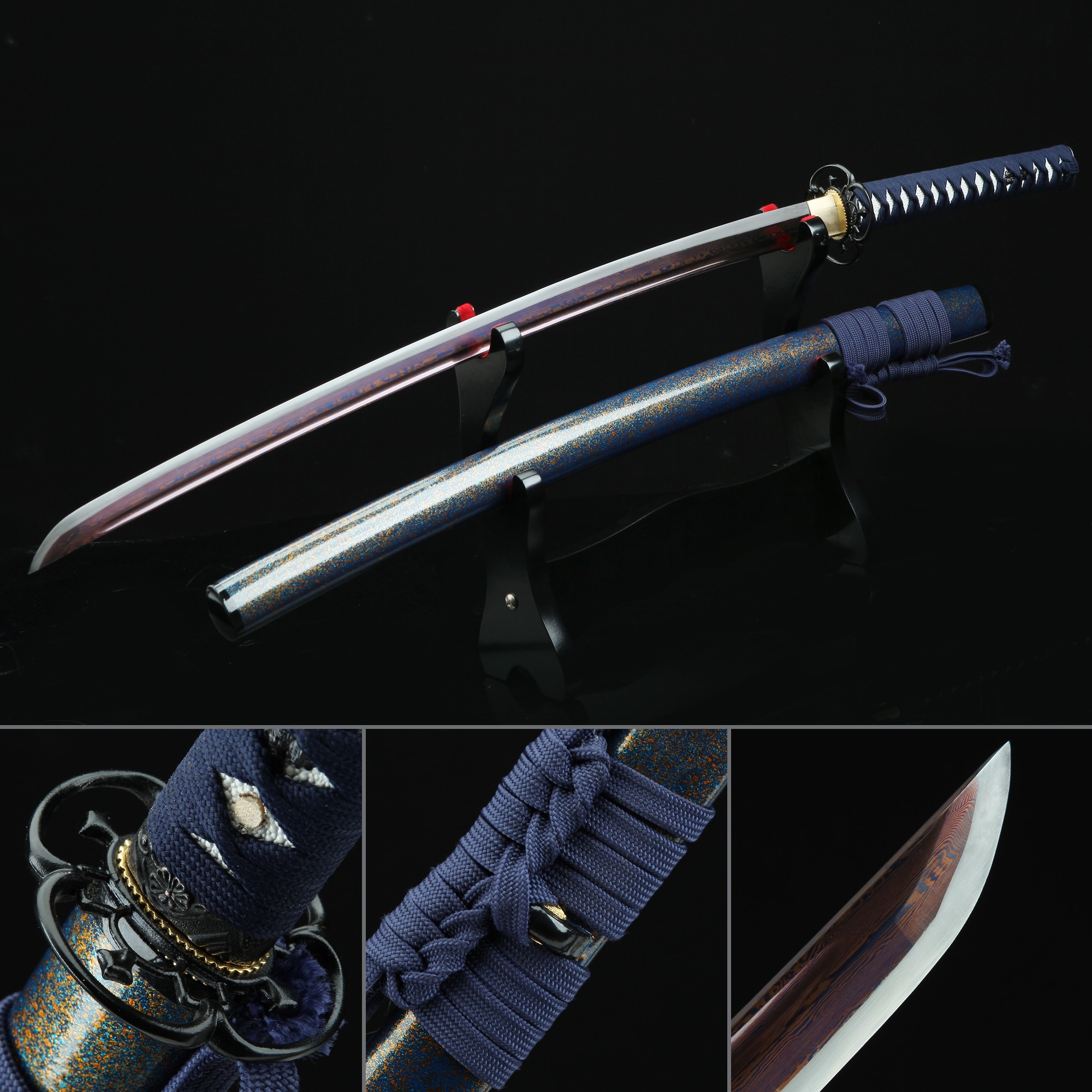 Handmade Pattern Steel Red Blade Japanese Samurai Katana Sword With 