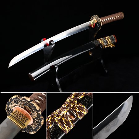 High-performance Japanese Wakizashi Sword Damascus Steel Real Hamon Full Tang