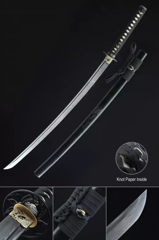 Handmade Japanese Samurai Sword Pattern Steel With Black Scabbard