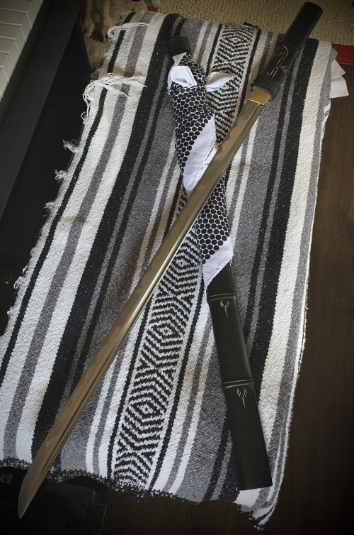 Handmade Japanese Shikomizue Sword, Bamboo Style Chokuto Without Tsuba