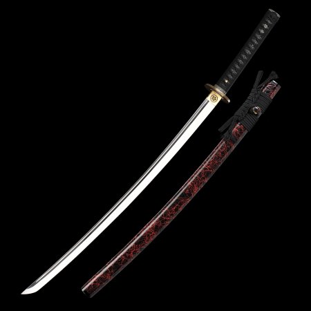 Handmade Japanese Katana Sword 1095 Carbon Steel With Red-black Scabbard