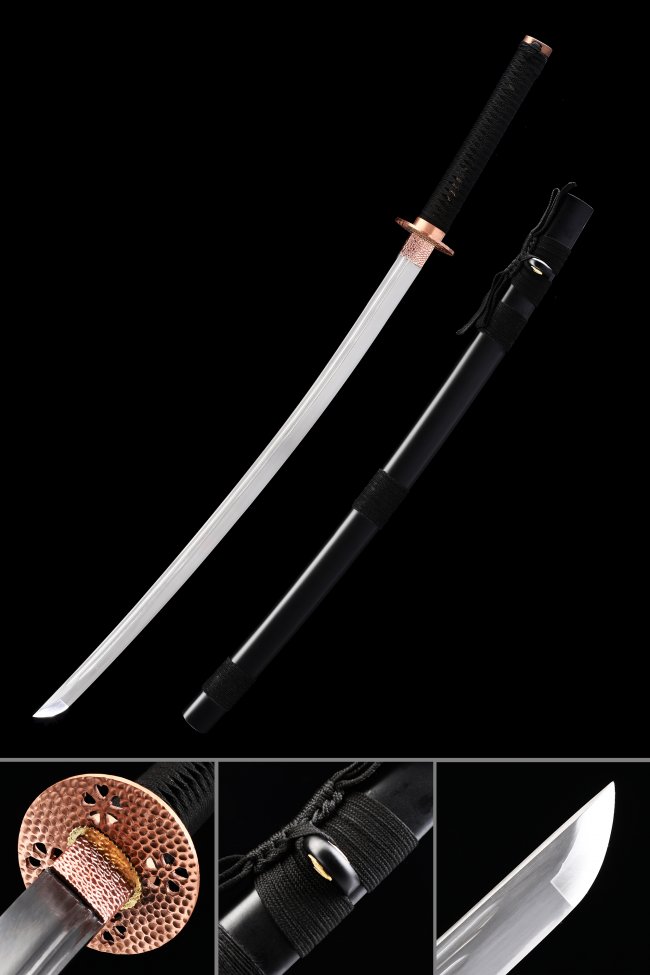 Full Tang Katana with Copper Tsuba in Manganese Steel - Black Saya & Cord Handle