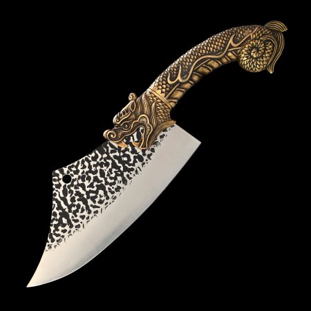 Full Tang Stainless Steel Cleaver Knife With Copper Dragon Themed Handle