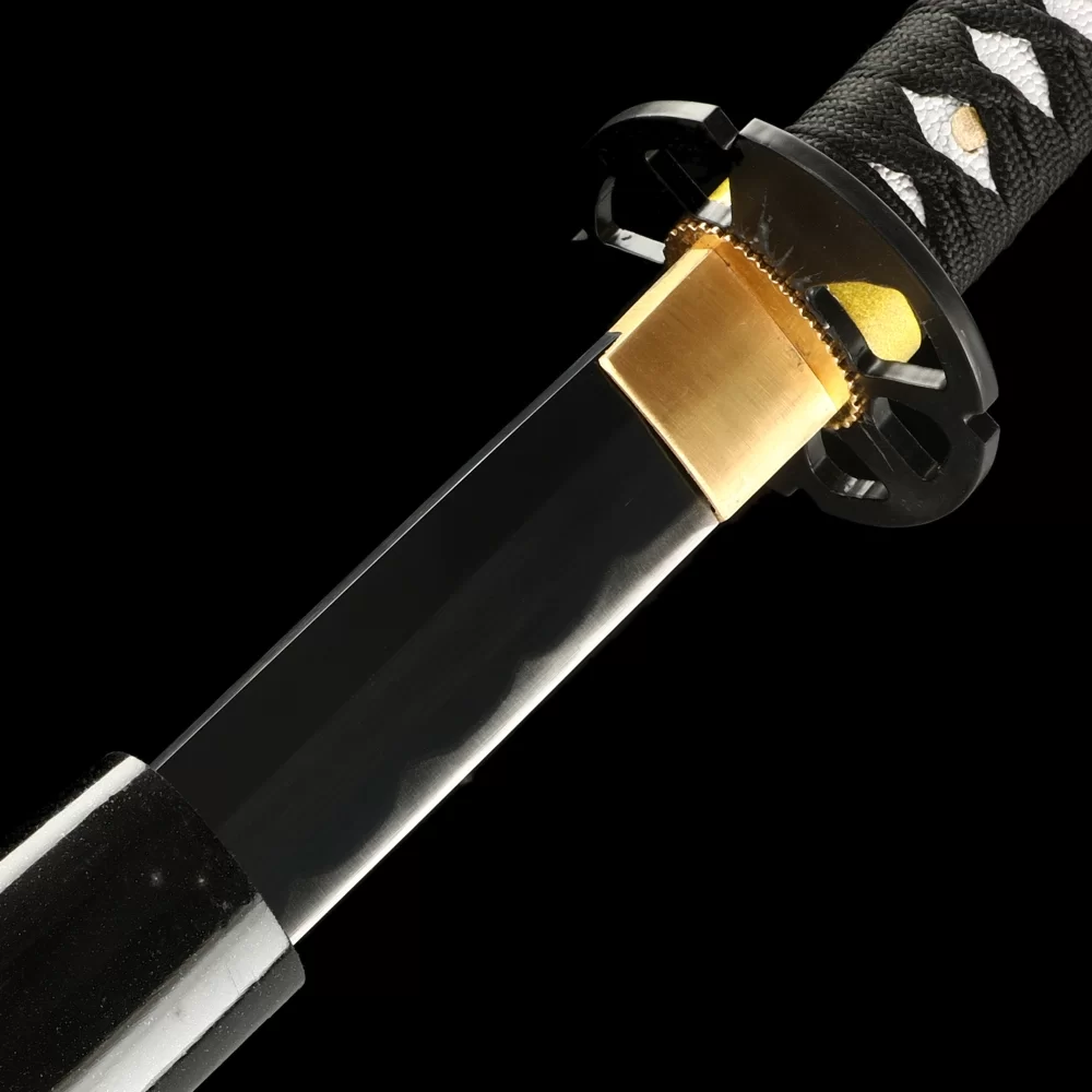 1060 Carbon Steel Katana with Black Lacquer Saya - Full Tang, Gold