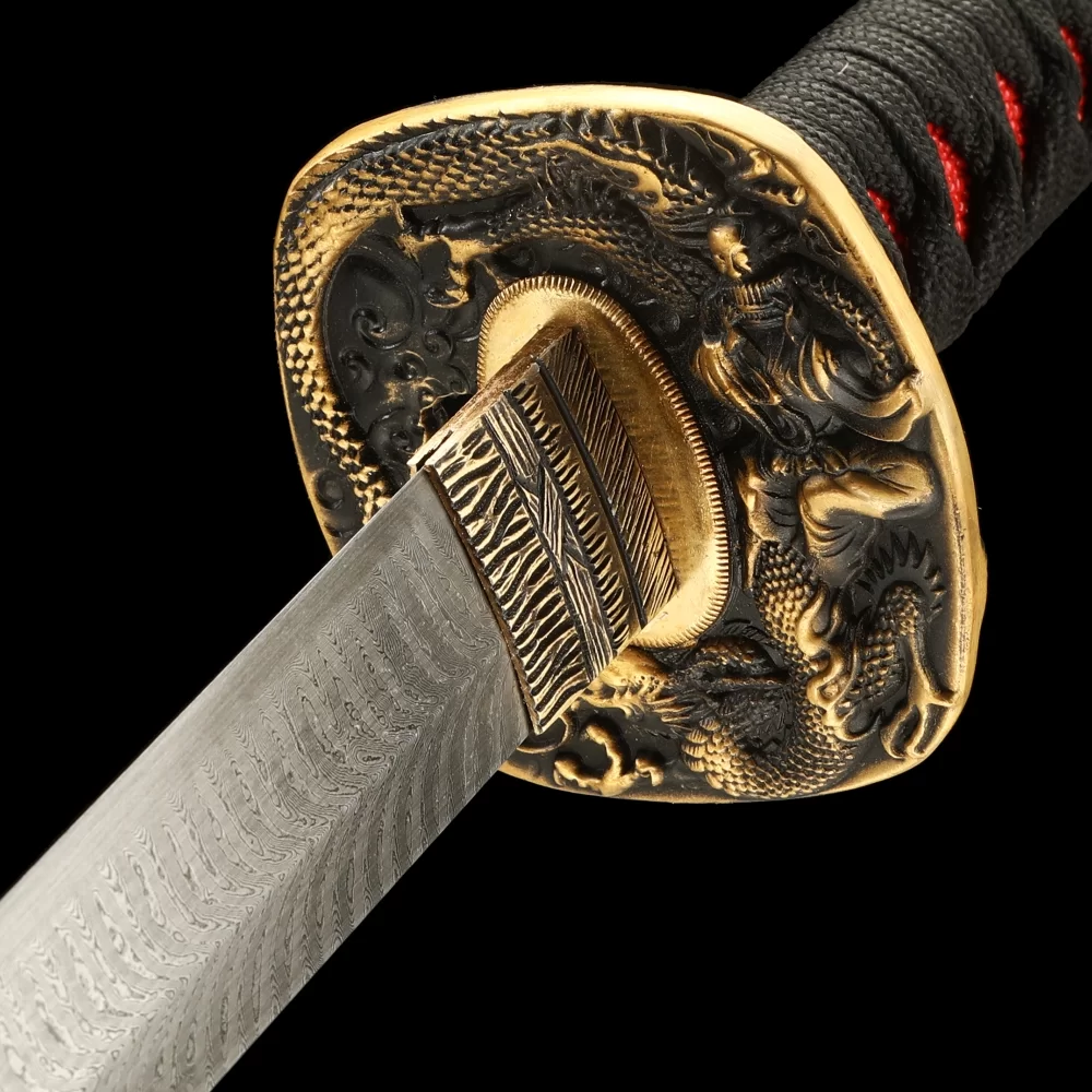 Samurai Sword | Handmade Damascus Steel Katana With Red Samegawa