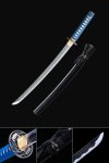 Short Katana, Handmade Wakizashi Sword 1065 Carbon Steel With Black Scabbard