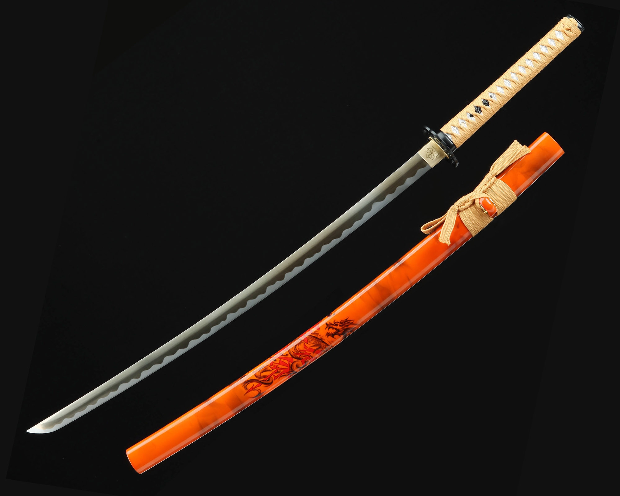 Orange Katana | Spring Steel Katana with Orange Dragon Saya and