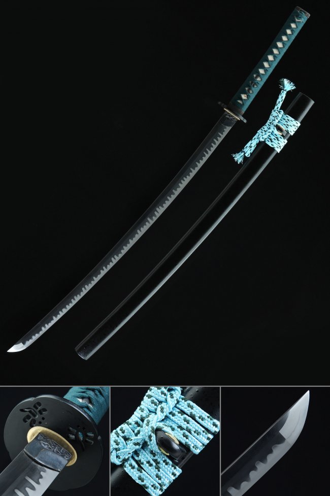 Geometric Tsuba T10 Carbon Steel Katana, Real Hamon, Full Tang & Handmade
