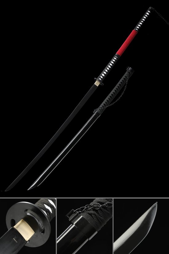 Black Nodachi Sword - Handcrafted 1060 Carbon Steel, 67-Inch Full Tang with Iron Tsuba
