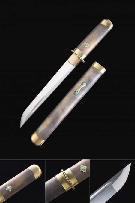 Handmade Pattern Steel Plum Blossom Theme Short Japanese Aikuchi Pocket Tanto Knife