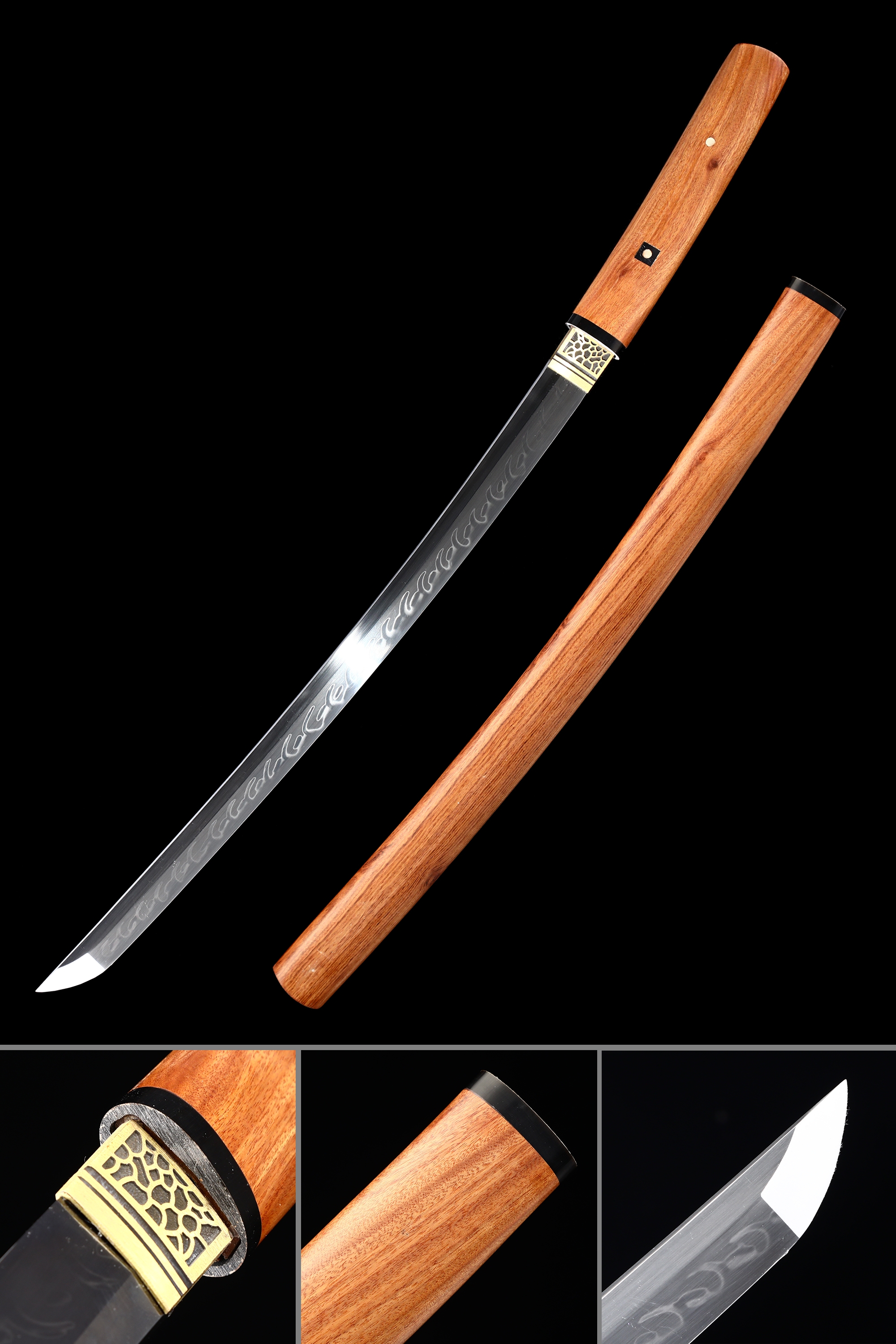 Handmade Shirasaya Wakizashi Sword Real Hamon Without Tsuba With Natural Scabbard