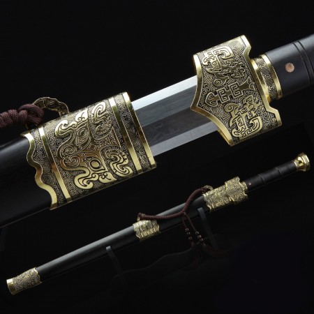 Handmade Gold Black Wood Real Long Chinese Han Sword