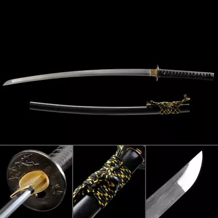 Handmade Japanese Katana Sword Damascus Steel With Black Scabbard