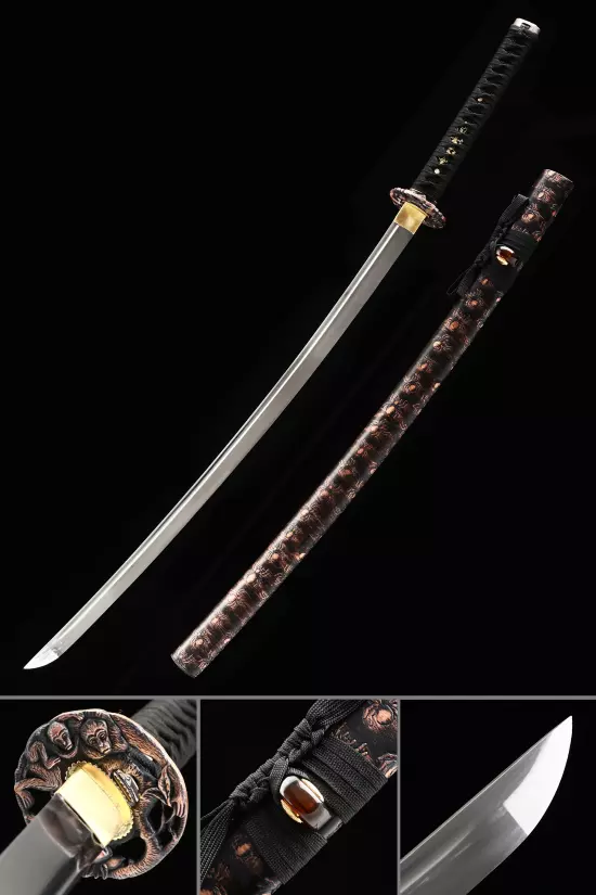 Handmade Japanese Samurai Sword High Manganese Steel With Brown Spider Scabbard And Copper Tsuba