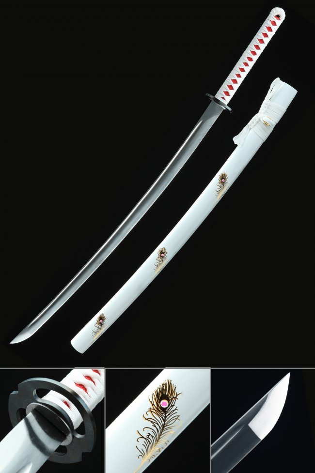 Round Plain Tsuba 1095 Carbon Steel Katana, Clay Tempered, Full Tang & Handmade