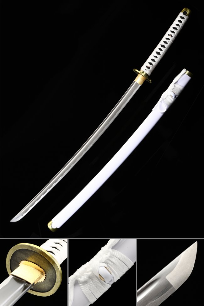 Roronoa Zoro Wado Ichimonji - One Piece Katana Replica, 1045 Carbon Steel, White Lacquer Saya