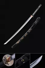 Handmade Japanese Samurai Sword 1060 Carbon Steel With Black Scabbard