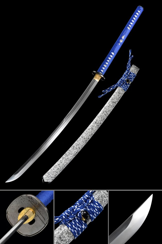 Muramasa Japanese Naginata - Manganese Steel, White Lacquer Saya, Blue Handle, Full Tang