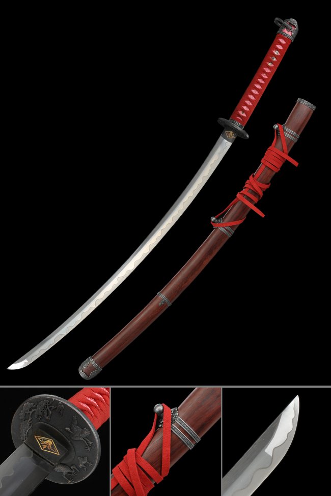 Sekiro Shadows Die Twice Katana Replica - Manganese Steel Blade in Dark Red Lacquer Saya with Crane Tsuba