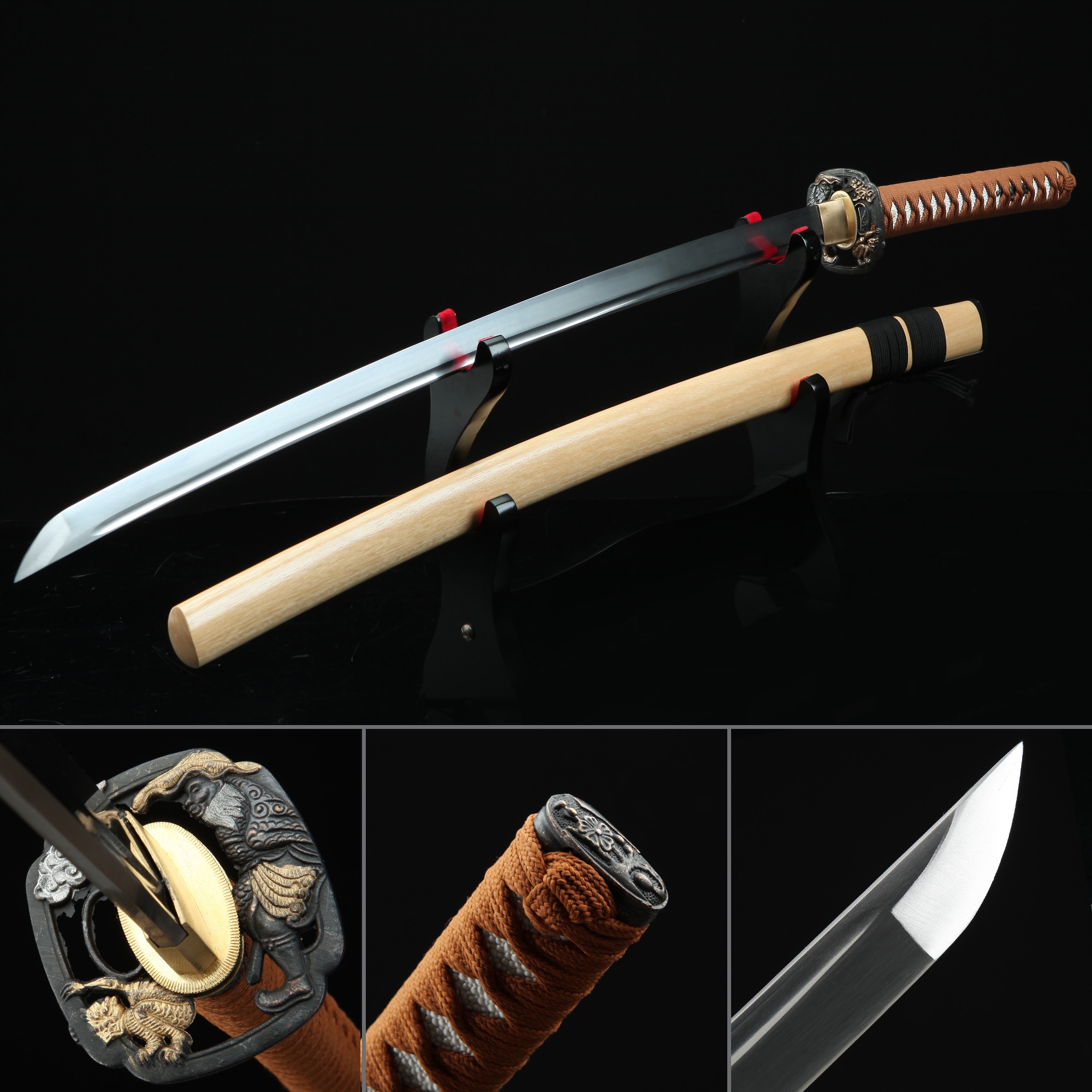 Manganese Steel Real Katana Japanese Samurai Swords With Natural Wood ...