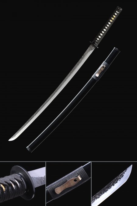 Handmade Japanese Katana Sword T10 Carbon Steel With Black Saya
