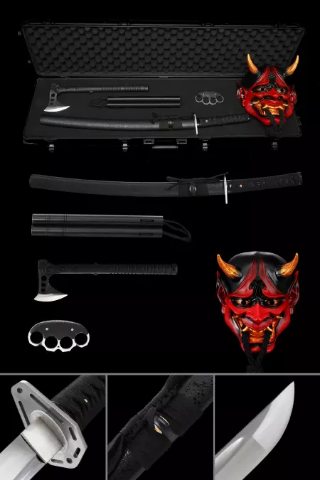 Japanese Wakizashi Set, Including Nunchakus, Axe, Demon Mask And Boxer Beast Defense