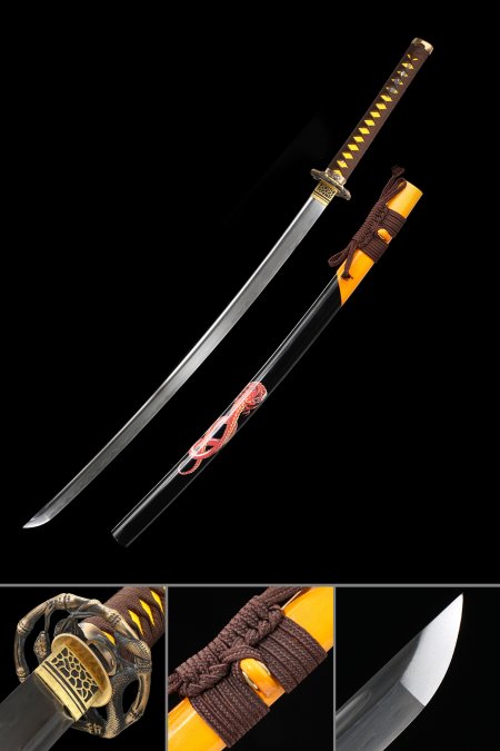 Handmade Katana Sword With Damascus Steel  Clay Tempered Blade