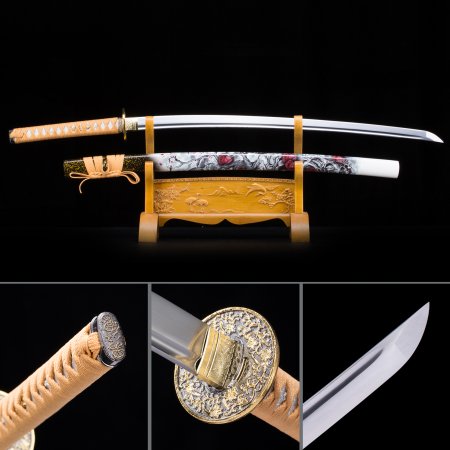 Handmade Japanese Katana Sword With Flower Theme Scabbard