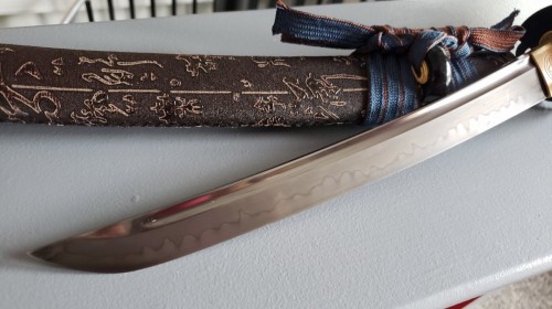 Handmade Short Japanese Tanto Sword T10 Folded Clay Tempered Steel Real Hamon