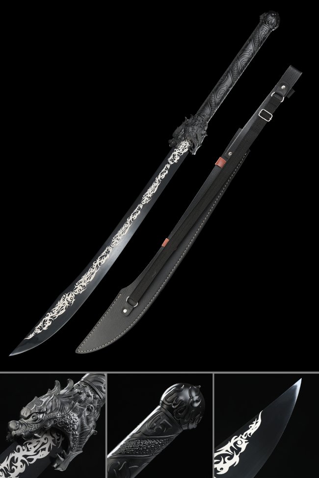 Handmade 1060 Carbon Steel Fantasy Sword With Black Pu Leather Scabbard