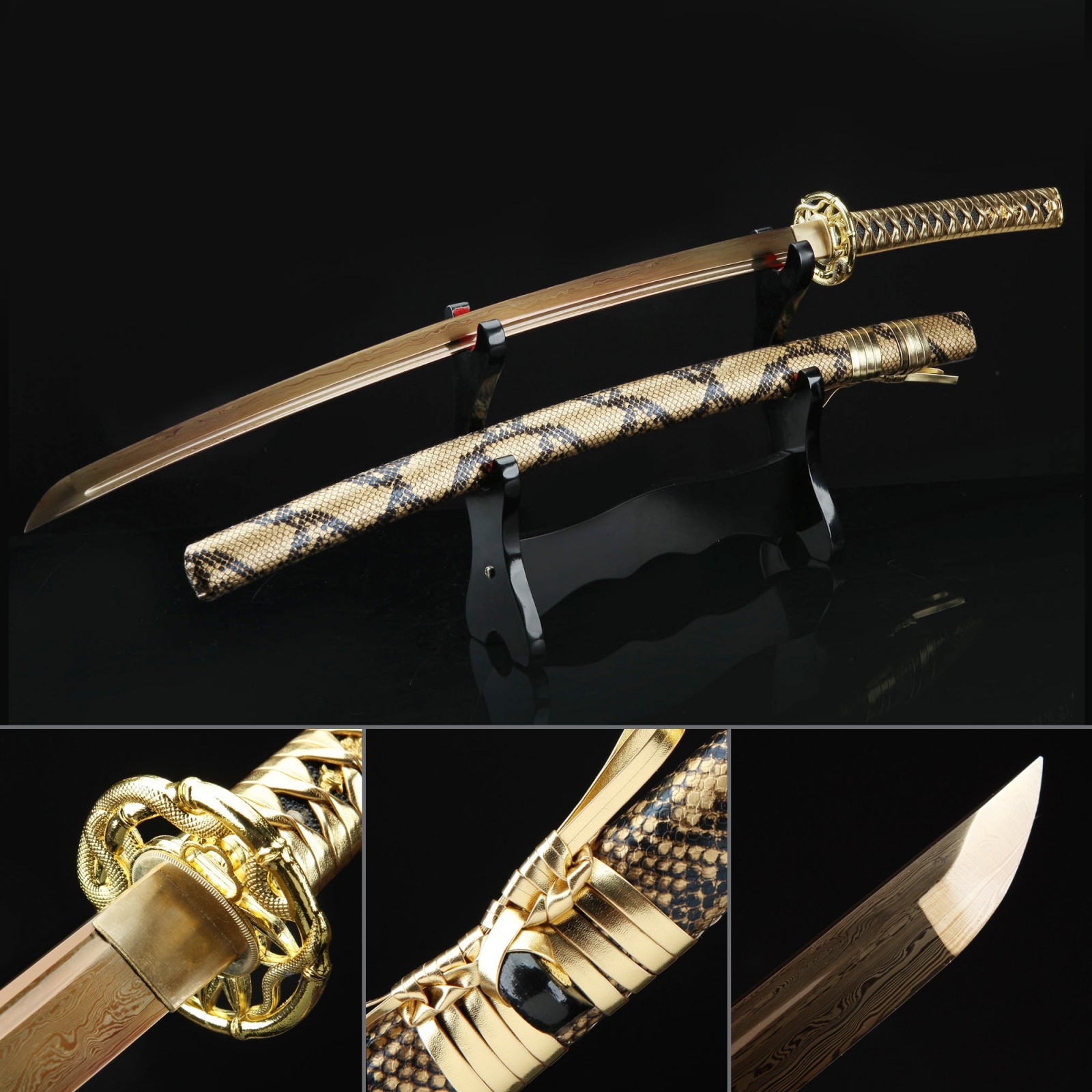 Handmade Gold Snake Style Golden Blade Cool Katana Real Japanese ...