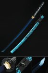 Handmade Japanese Samurai Sword With Blue Blade And Scabbard