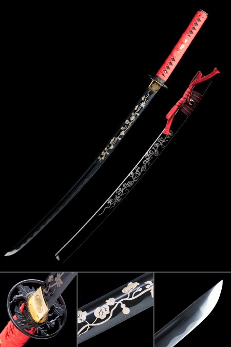 Full Tang Katana, Handmade Japanese Katana Sword High Manganese Steel With Black Scabbard