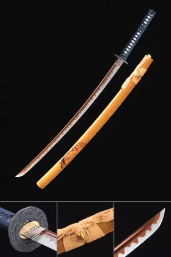 Black And Red Katana | Folded Melaleuca Steel Katana with Orange