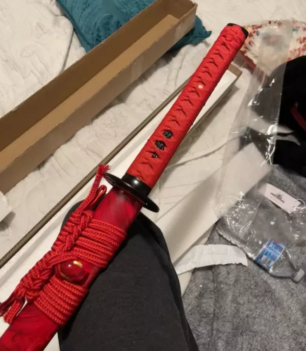 Handmade Japanese Samurai Sword 1095 Carbon Steel With Red Blade And Scabbard