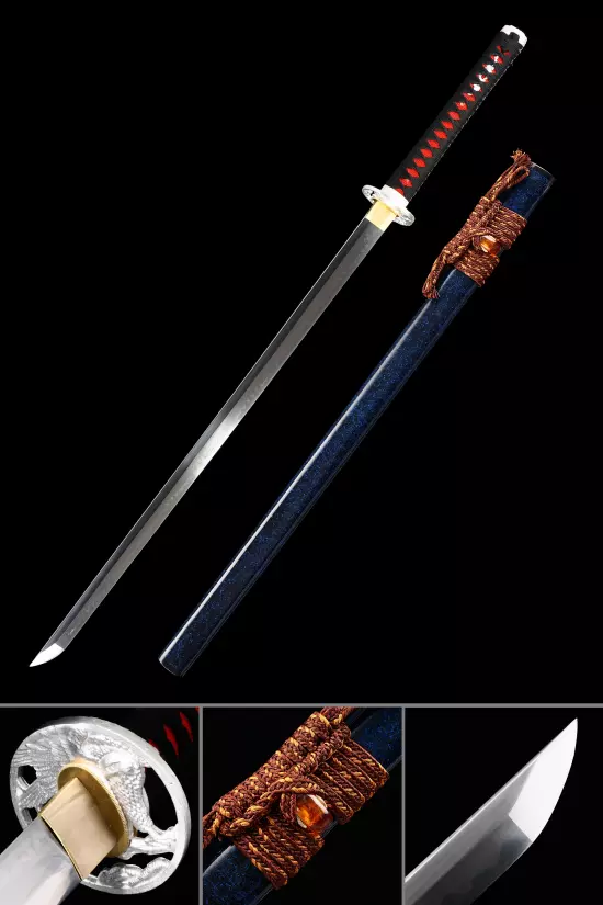 Handmade Japanese Ninjato Ninja Sword Real Hamon With Blue Scabbard