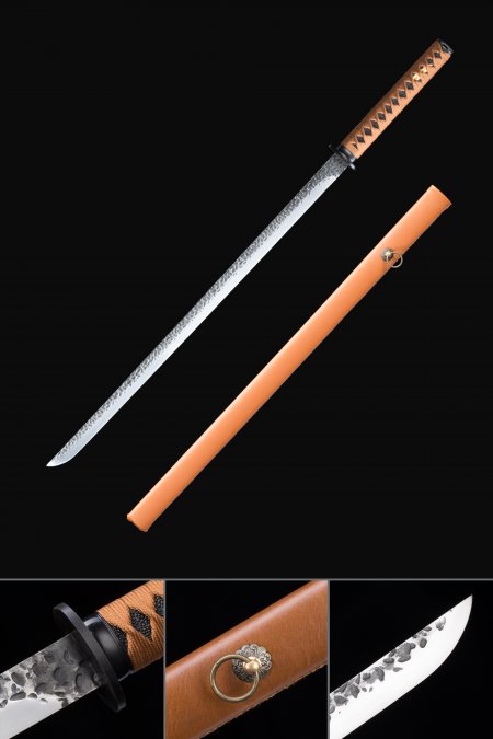 Handmade High Manganese Steel Orange Saya Full Tang Real Japanese Ninjato Ninja Swords