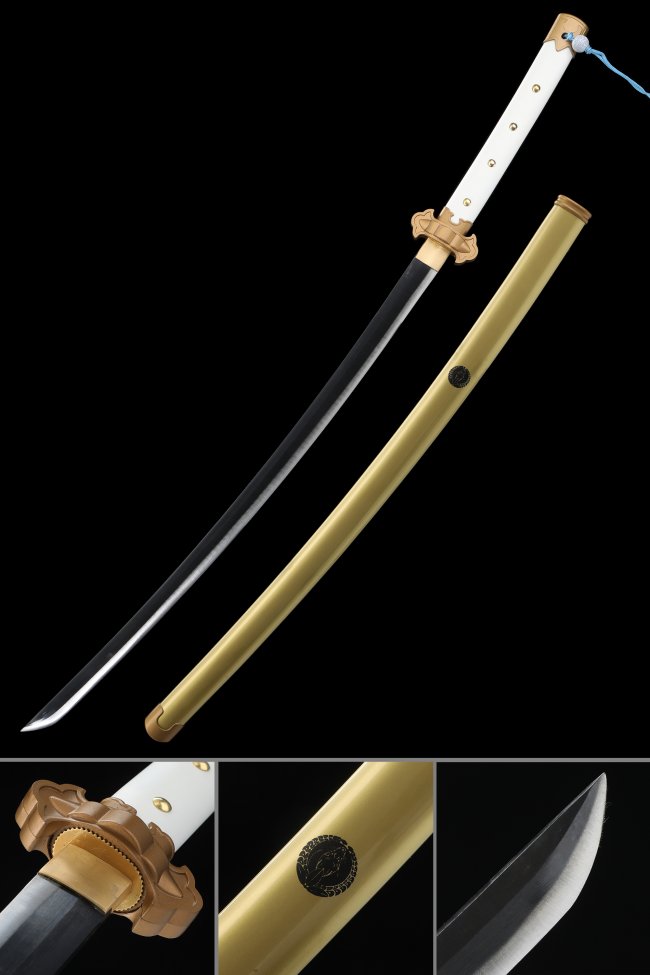 Kogitsunemaru Katana in 1060 Carbon Steel with Gold Saya, White Handle & Bronze Tsuba - Touken Ranbu Replica