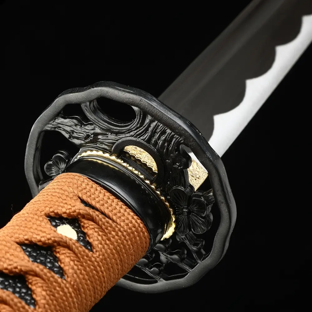 1060 Carbon Steel Wakizashi with Black Lacquer Saya - Orange Ito