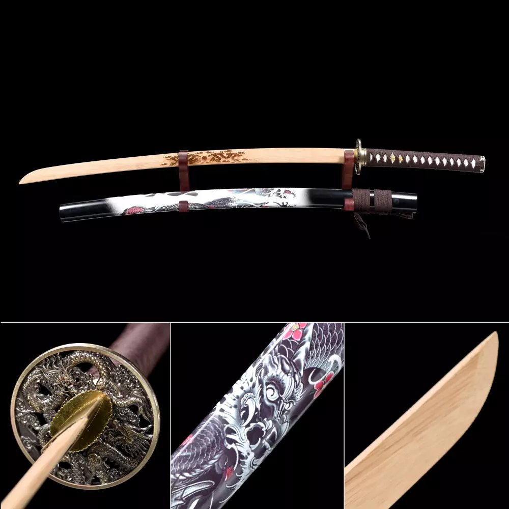 White cracked katana,Wooden Katana,Japanese Samurai Sword,Handmade Wooden Sword,Bamboo Blade