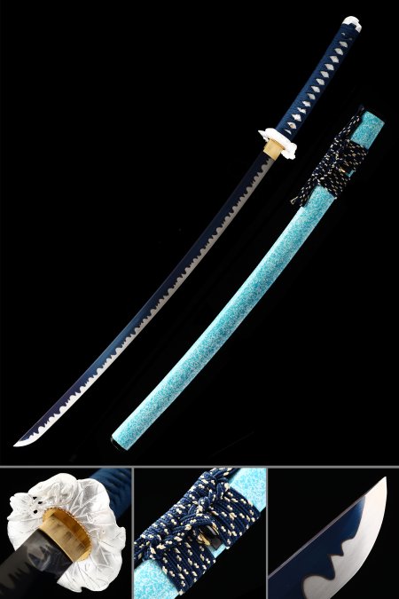 Handmade Japanese Katana Sword High Manganese Steel With Blue Blade And Scabbard