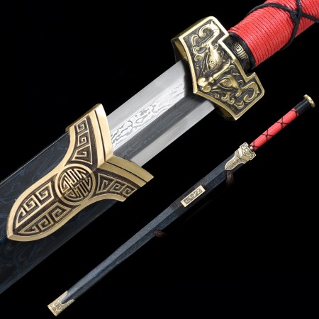 High-performance Pattern Steel Chinese Han Dynasty Sword With Handwood Scabbard
