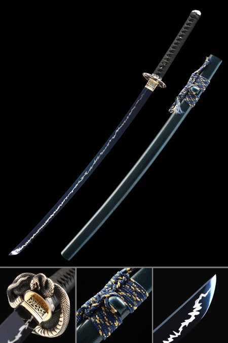 Handmade Japanese Sword High Manganese Steel With Blue Blade And  Snake Tsuba