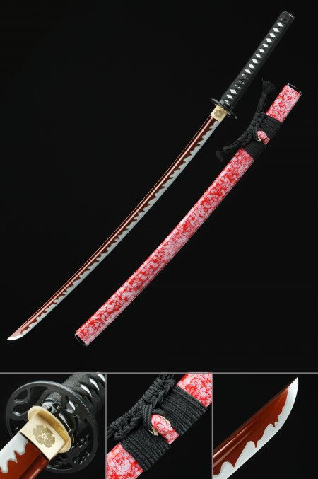Handmade Japanese Katana Sword Spring Steel With Red Blade And Scabbard