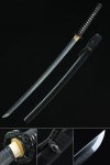 Hamon Katana, Handmade Japanese Katana Sword T10 Folded Clay Tempered Steel With Black Scabbard