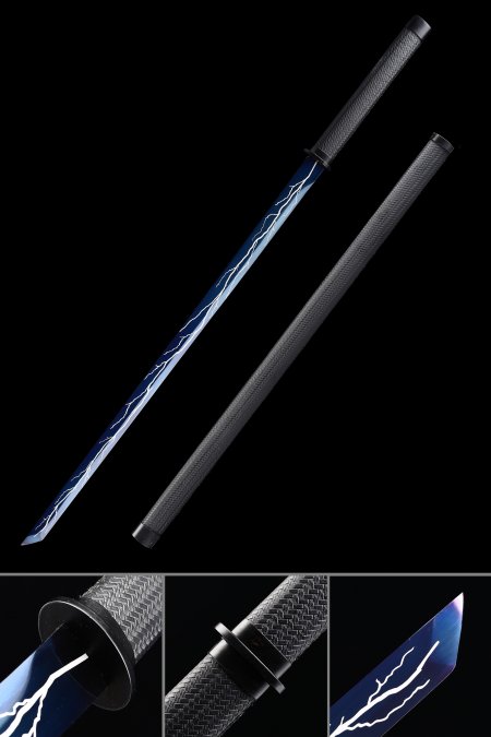 Épée De Chokuto Ninjato Faite à La Main En Acier à Haute Teneur En Manganèse Avec Lame De Foudre Bleue
