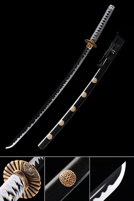 Handmade Japanese Katana Sword Full Tang With Black Blade