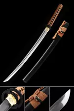 Handmade High Manganese Steel Full Tang Real Japanese Wakizashi Sword With Black Scabbard