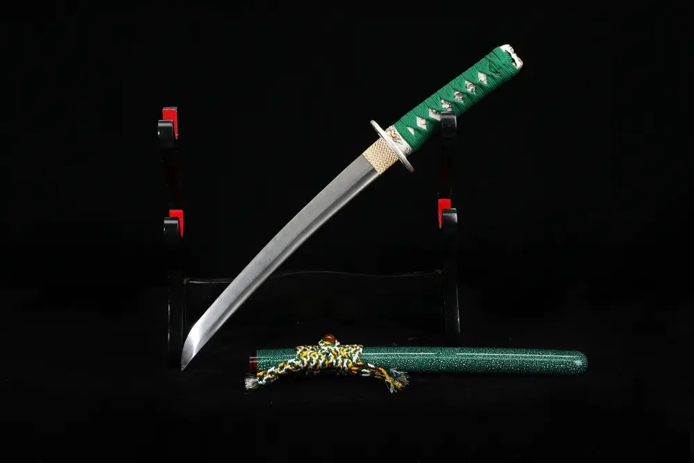Short Tanto | Damascus Steel Tanto in Green Rayskin Saya with