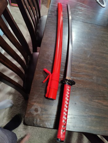 Handmade Real Japanese Katana Sword With Red Scabbard